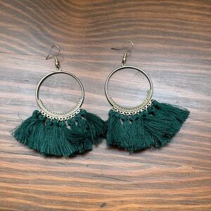 Boho Tassel Hoop Earrings - Dark Green